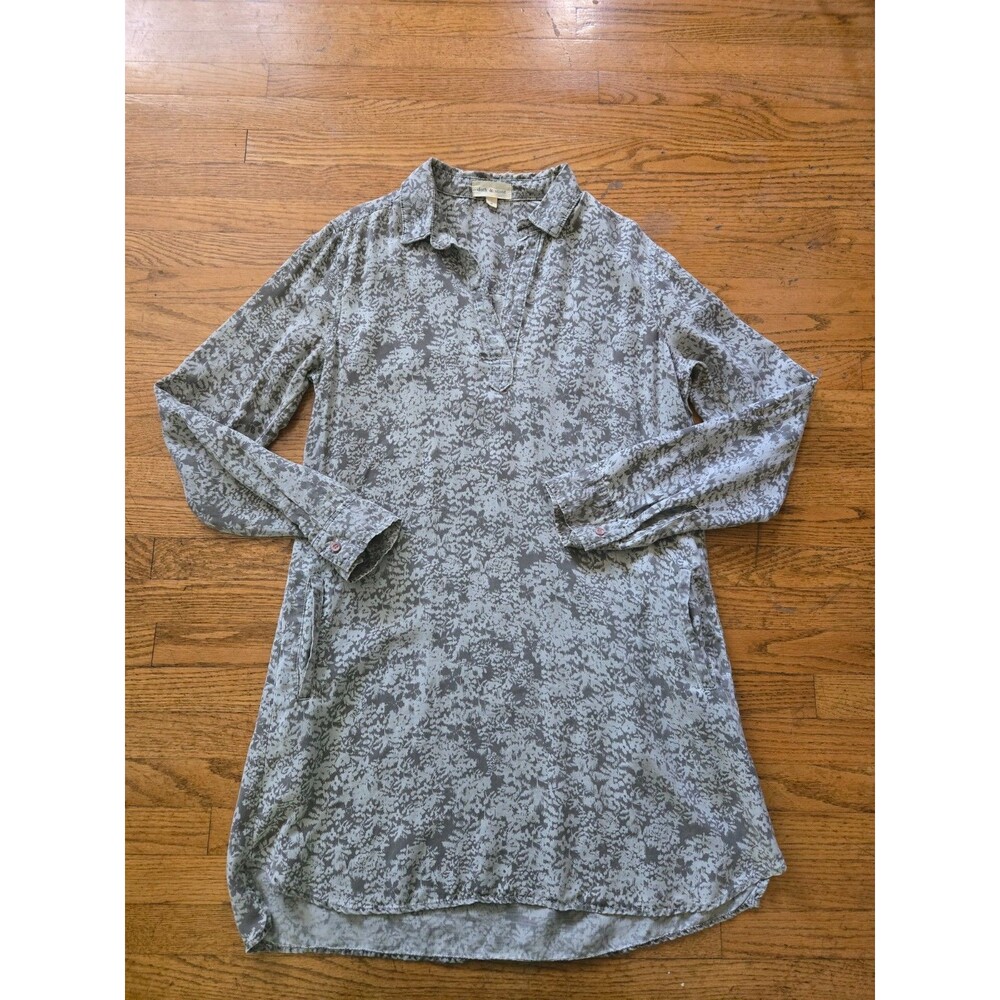 Cloth & Stone Womens Chambray Collared Long Sleeve Tunic Dress with Pockets
